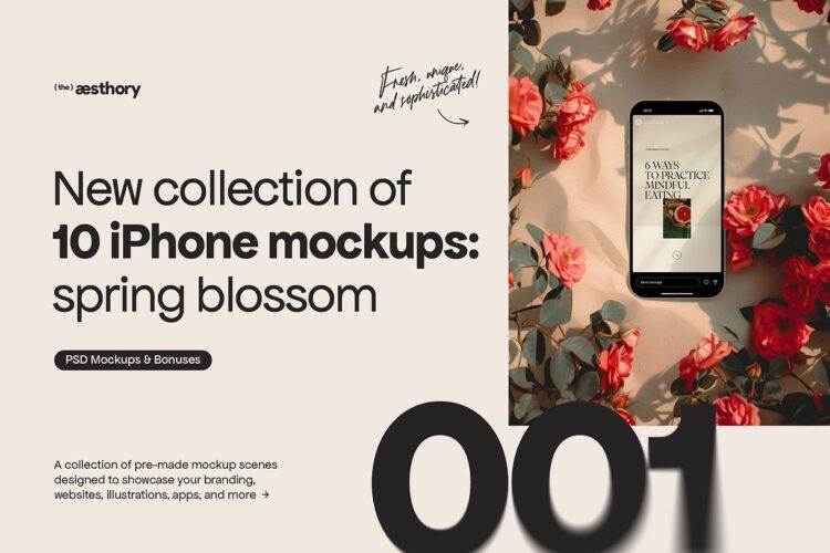 Spring Blossom iPhone Mockups 10款自然光影花卉植物iPhone手机ins社媒公众号作品展示ps样机