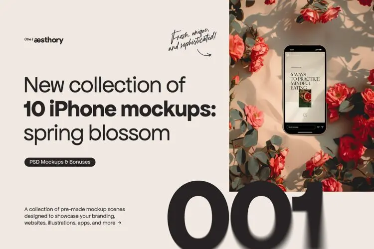 Spring Blossom iPhone Mockups 10款自然光影花卉植物iPhone手机ins社媒公众号作品展示ps样机