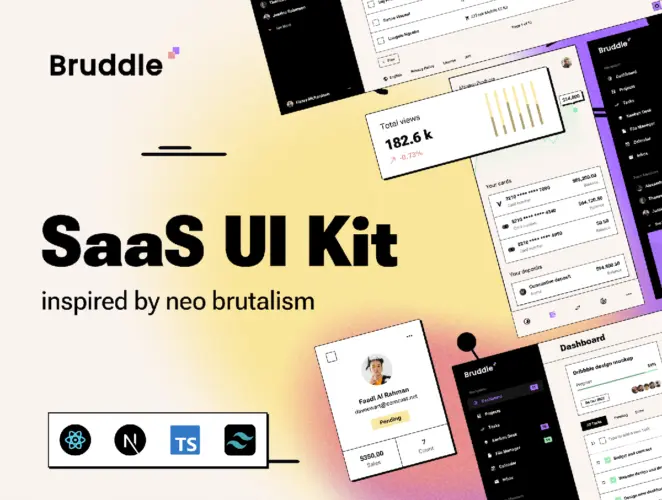 Bruddle – Neo brutalism coded UI Kit 企业SaaS金融项目管理数据图表原型图网页app用户界面设计ui模板