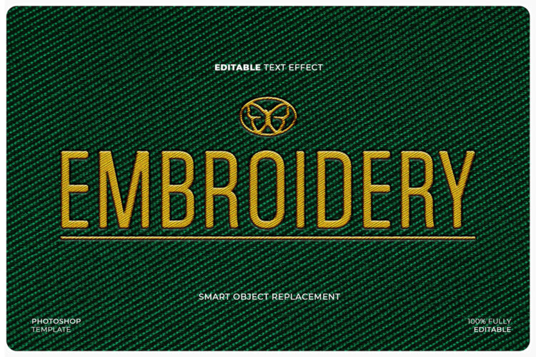 Embroidery Logo & Text Effect 服装织物刺绣补丁织唛布贴logo图案设计贴图ps样机国外设计素材