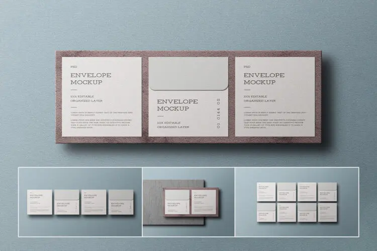 Minimal Square Envelope Mockup Set 方形信封模型品牌展示设计贴图ps文具样机素材