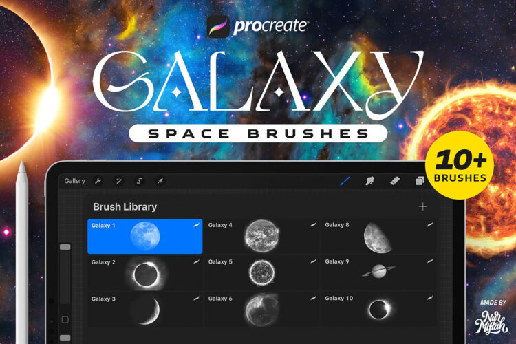 Procreate Galaxy Space Brushes 宇宙太空星系星球行星恒星创意ps笔刷插件素材