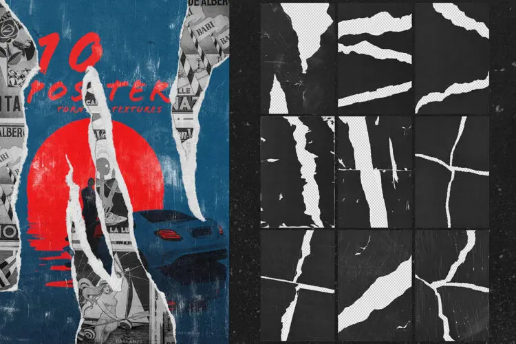 10 Torn Paper Textures Isolated For Poster Design 海报拼贴画边缘撕裂撕纸纹理背景图片设计素材