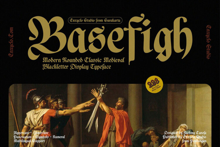 Basefigh – Medieval Rounded Blackletter Font 中世纪复古哥特游戏海报专辑封面标题装饰英文字体包