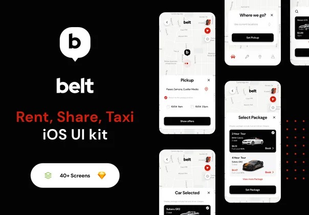 Belt App UI kit 40个网约车手机app界面ui设计_共享租车ui设计素材