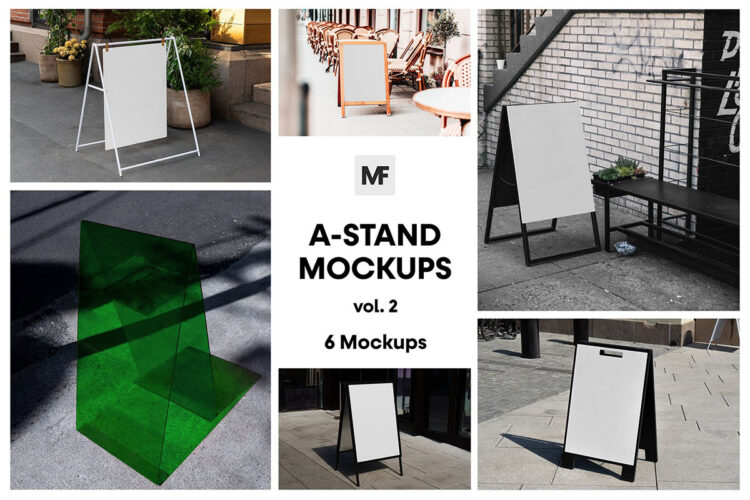 A-Stand Mockups vol.2 – Advertising 6款A型广告牌招牌菜单展架模型展示设计贴图ps样机素材