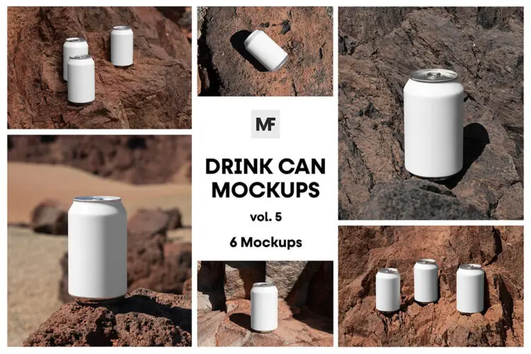 Aluminum Can Mockups vol.5 – Packaging 6款金属铝合金易拉罐模型品牌包装设计贴图ps样机素材