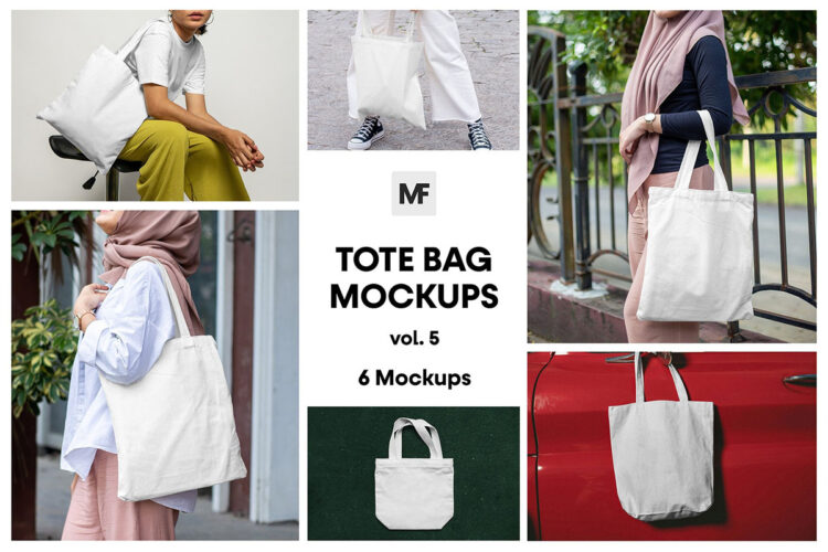 Canvas Bag Mockups vol.5 – Shopping Bags 6款帆布袋购物袋手提袋模型品牌logo标识设计贴图ps样机素材