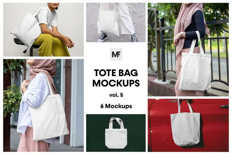 Canvas Bag Mockups vol.5 – Shopping Bags 6款帆布袋购物袋手提袋模型品牌logo标识设计贴图ps样机素材