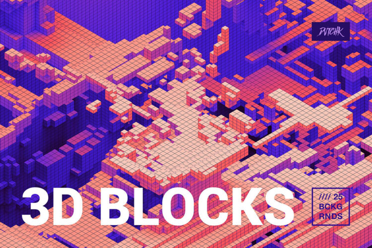 3D Blocks – Colorful Geometric Backgrounds V03 多彩3D抽象几何像素化数字城市结构地形背景图片设计素材