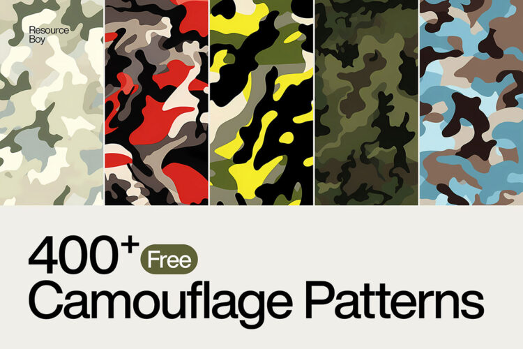 400+ Camouflage Patterns 416款潮流时尚潮牌艺术迷彩无缝拼接图案设计背景底纹图片素材