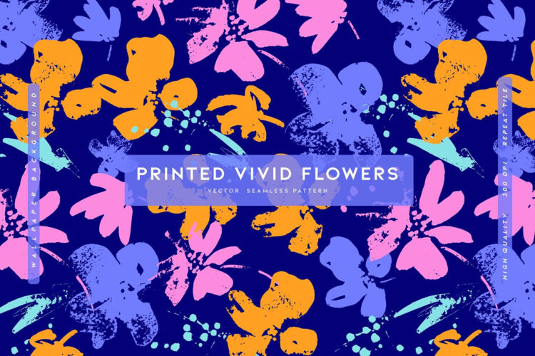 Printed Vivid Flowers 幼稚抽象花朵矢量花卉插画图案图片平面设计素材