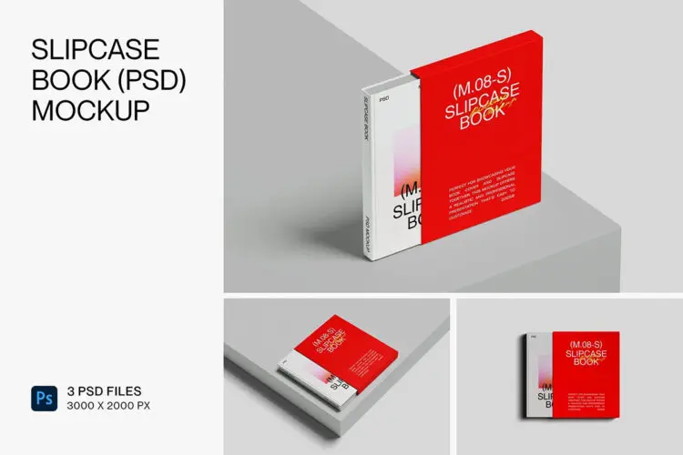 Minimalist Slipcase Book PSD Mockup 抽拉书套包装模型品牌logo标识设计贴图ps样机素材