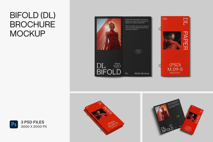 Bifold DL Brochure Mockup DL对折页宣传册模型展示设计贴图ps样机素材