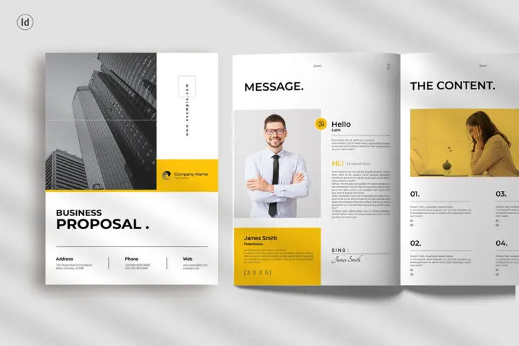 Business Proposal Brochure Template 创意简洁横版年度总结工作汇报商业统计营销计划提案版式设计id模板