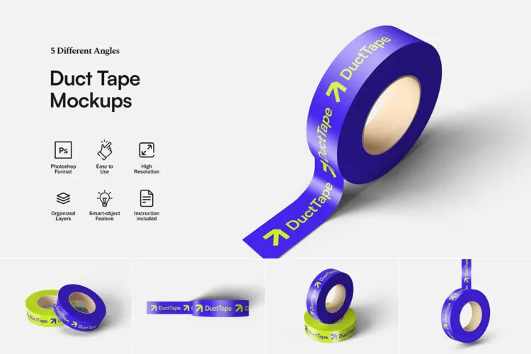 Duct Tape Mockups 管道粘合胶带卷模型品牌logo标识设计贴图ps样机素材