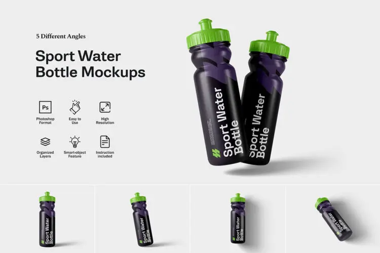 Sport Water Bottle Mockups 健身运动便携水壶水瓶模型品牌包装设计贴图ps样机素材