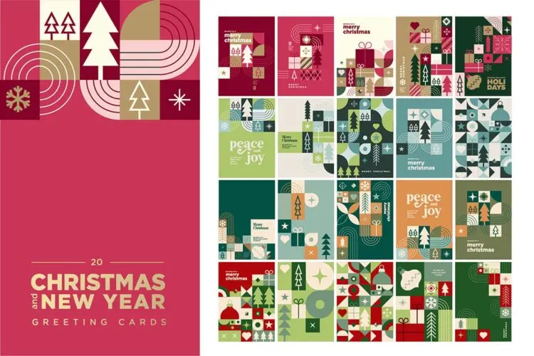 Merry Christmas and Happy New Year 20款时尚简约几何图形圣诞节新年贺卡海报邀请函ai矢量设计素材