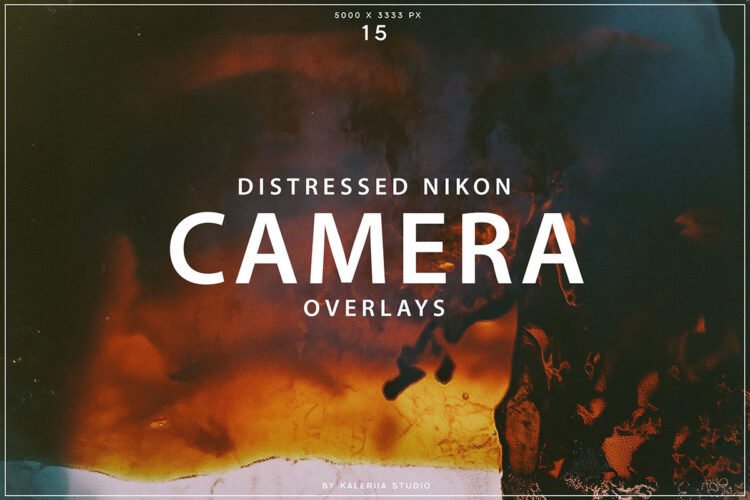 Distressed Nikon Camera Overlays 抽象艺术破烂烧毁照片图像背景叠加覆盖设计素材