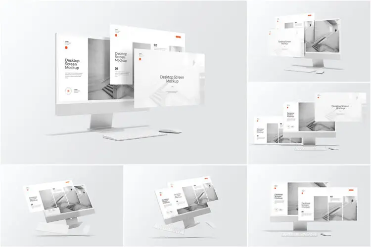Desktop With App Screen Mockup iMac一体机模型屏幕展示ui设计作品贴图ps样机素材