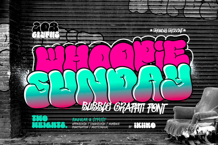 WhoopieSunday – Bubble Graffiti Font 潮流时尚街头嘻哈街舞说唱涂鸦手绘海报封面标题泡泡手写英文字体