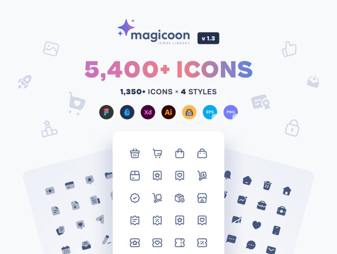 magicoon – 5,400+ UI icons library 5400款手机app网站网页常用矢量线性面性小图标icon设计素材