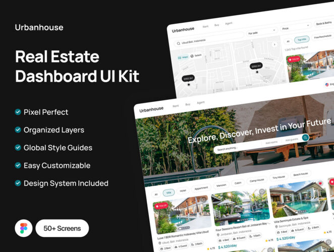 Urbanhouse – Dasboard Real Estate UI Kit 50多屏国外在线房地产交易看房买房平台网页界面设计UI套件模板