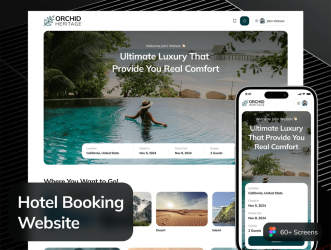 Orchid Heritage – Hotel Booking Website UI Kit 国外旅游出行酒店客房住宿预订响应式网站用户界面设计ui套件模板