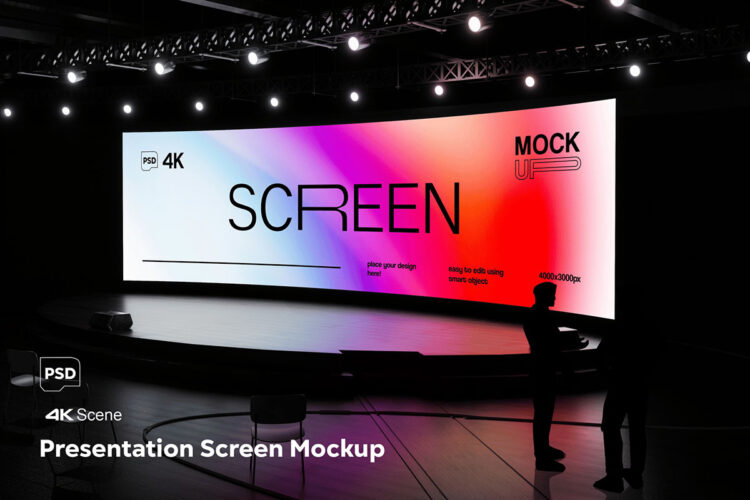 Presentation LED Screen Mockup LED曲面大屏幕模型发布展览会场景展示设计贴图ps样机素材