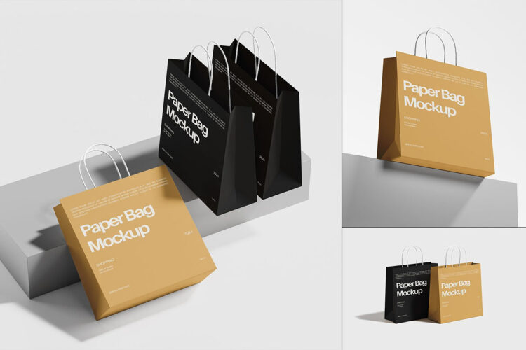 Paper Bag Mockup 6款纸质拎袋购物袋手提袋模型品牌logo标识设计贴图psd样机素材