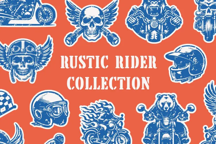 Rustic Rider Illustrations 复古摩托机车次文化logo标识插图插画Ai矢量设计素材