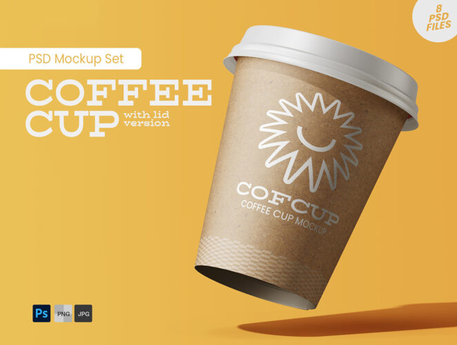 Paper Drink Coffee Cup PSD Mockup Set 8款一次性外带纸杯热饮奶茶咖啡杯包装设计展示效果图ps样机素材