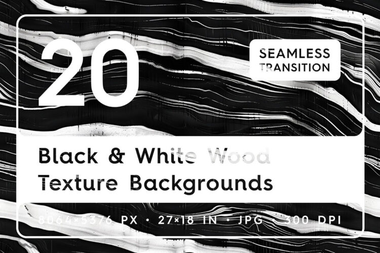 20 Black and White Wood Texture Backgrounds 20种优雅逼真黑白树木年轮木纹纹理背景图片设计素材