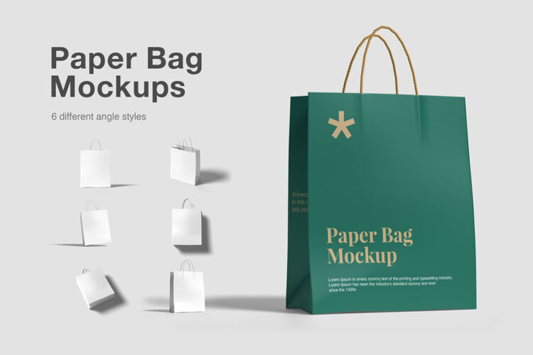 Paper Bag Mockups 6款纸袋购物袋拎袋模型袋身品牌logo标识设计贴图ps样机素材