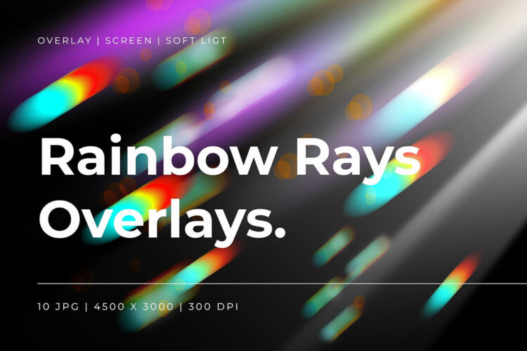 Rainbow Rays Overlays 10张彩虹棱镜耀斑射线泄露背景叠加覆盖图片设计素材