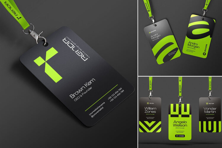 Lanyard Vertical ID Card Branding Mockup Set 竖版VI工作证胸牌胸卡ID卡入场证吊牌设计ps样机国外设计素材