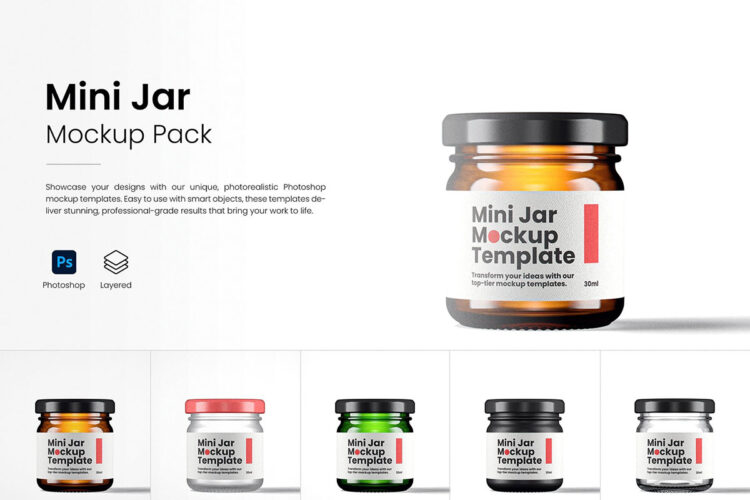 Glass Jar Mockup Pack 30 in 1 30款哑光磨砂透明玻璃罐模型罐身品牌标识设计贴图psd样机素材