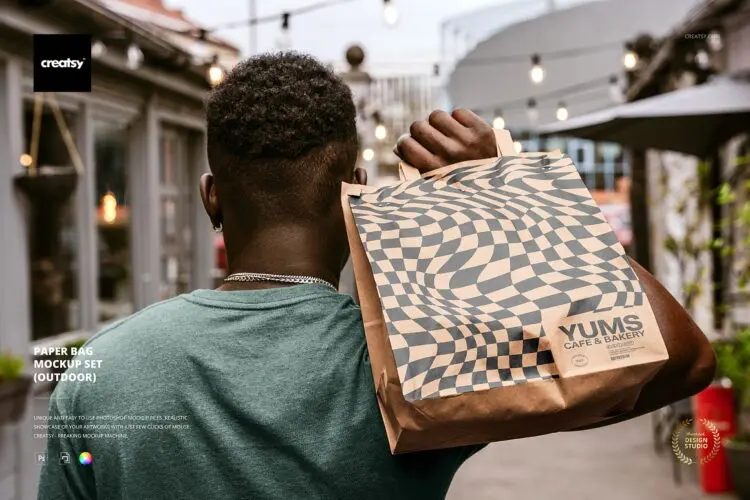 Paper Bag Mockup Set (outdoor) 7款外卖打包购物袋拎袋纸袋手提袋包装设计ps样机素材展示效果图