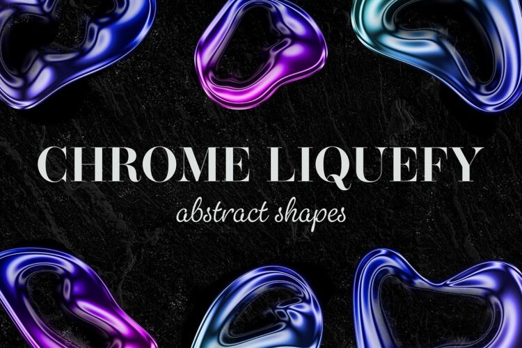 Chrome Liquefy Abstract Shapes 45款未来科幻时尚镀铬液体金属水珠光泽水滴png免抠高清图片素材