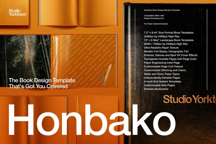 Honbako Book Design Mockup Template 精装硬面画册手册书籍装帧封面内页设计作品展示效果图ps样机素材