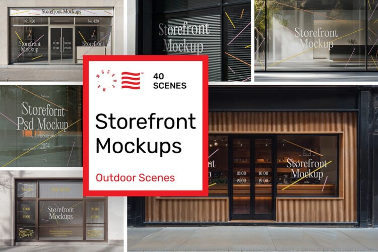 Storefront Mockups – Window Mockups 40款线下门店商店玻璃橱窗贴纸店面宣传广告设计ps样机展示效果图