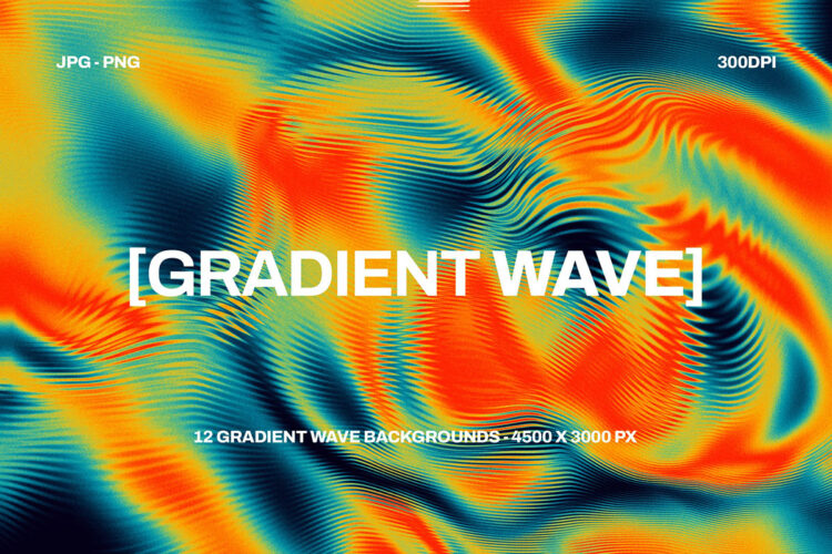 12 Gradient Wave Backgrounds 12款科幻抽象艺术渐变波浪背景图片设计素材