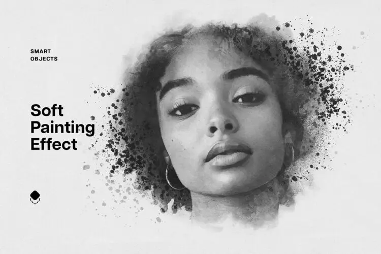 Soft Ink Painting Photo Effect 水墨溅射黑白艺术照片画像滤镜ps特效预设模板