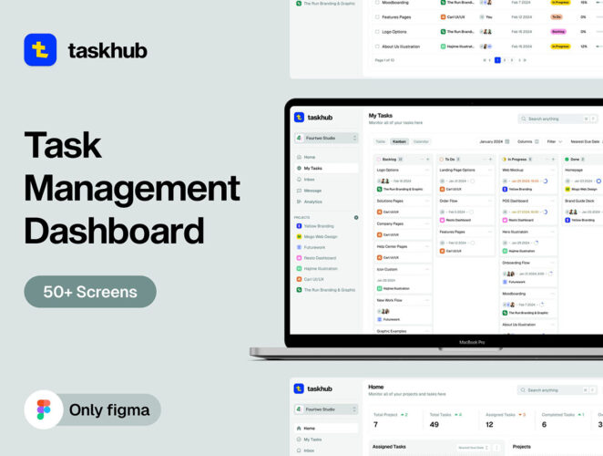 Taskhub – Task Management Dashboard 项目任务管理效率日程计划待办后台管理ui界面模板