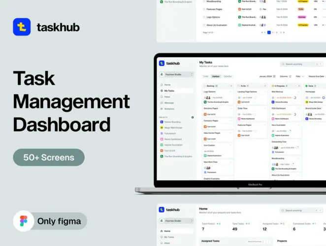 Taskhub – Task Management Dashboard 项目任务管理效率日程计划待办后台管理ui界面模板