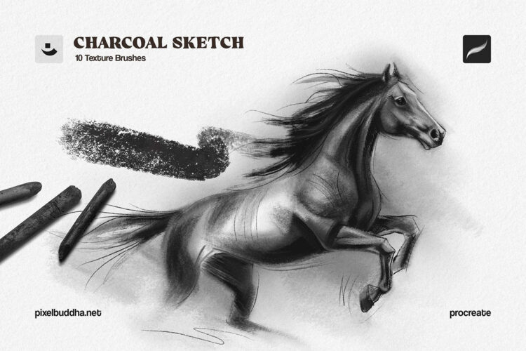 Charcoal Sketch Procreate Brushes 10款手绘插画炭笔素描速写绘画手工草图手稿Procreate笔刷素材