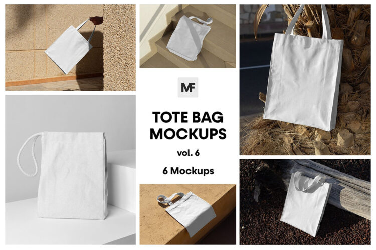 Canvas Bag Mockups vol.6 – Shopping Bags 6款帆布袋手提袋购物袋模型品牌logo标识设计贴图psd样机素材