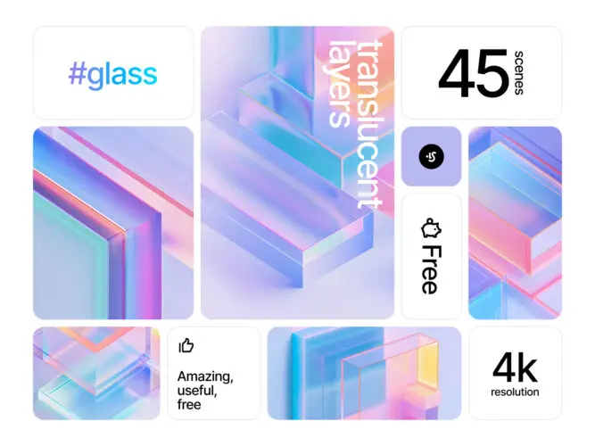 Translucent Layers 45款4K高清时尚未来科幻多彩透明亚克力玻璃折射背景底纹图片素材