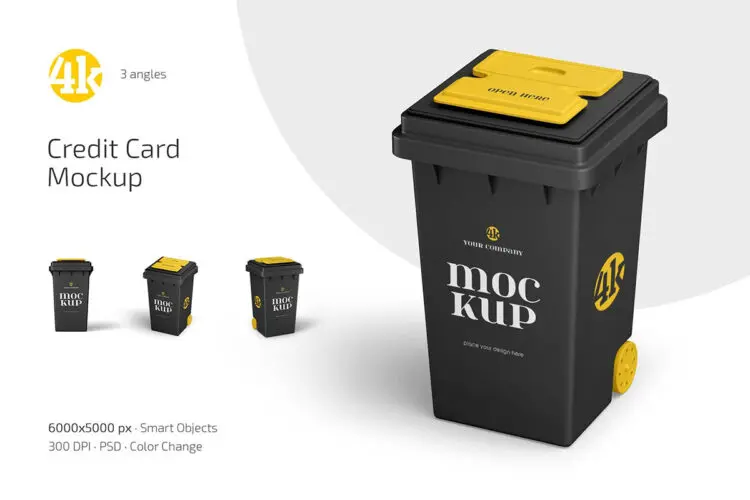 Rubbish Bin Mockup Set 户外街道塑料矩形垃圾回收箱模型广告展示设计贴图ps样机素材模板
