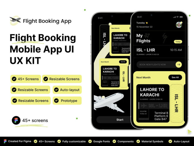 Flight Book | Flight Booking App UI Kits | Ticket Booking app 航班预订应用程序 UI 套件 机票预订应用程序